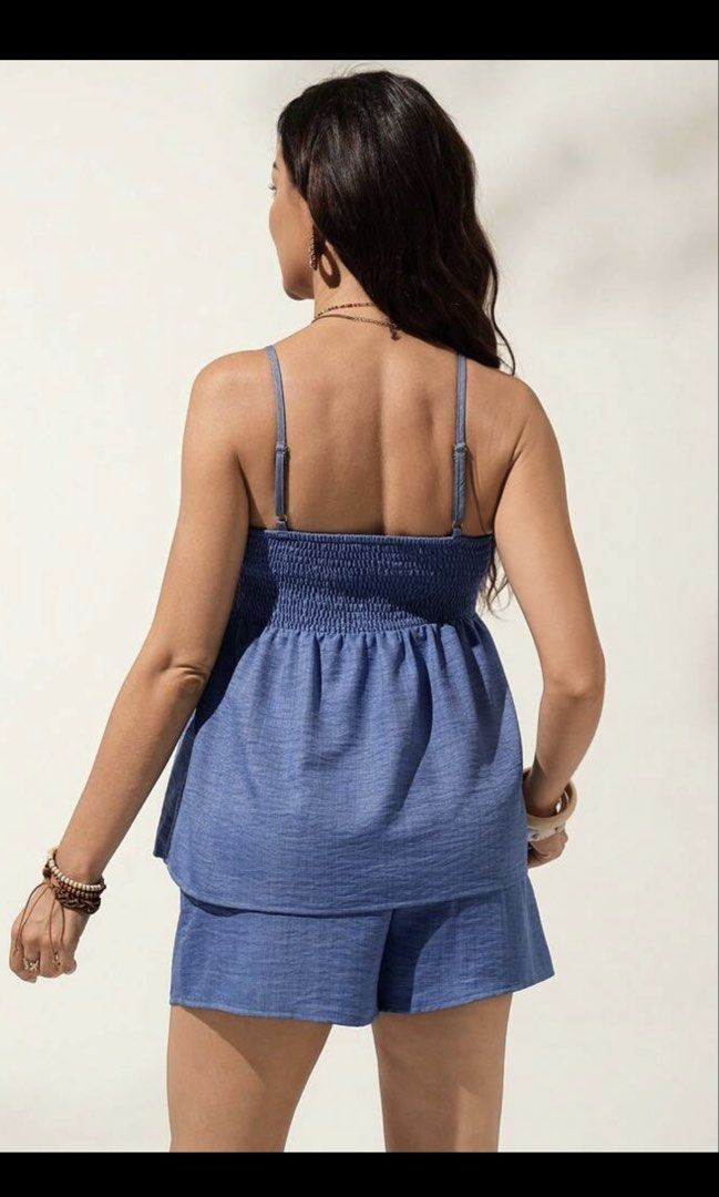 Linen Blue Coords (Category: Sets or Coordinates) located in Santa Rosa. Submitted by shopjimstuff (Listing ID 1469424104, Image 2). Description: Fits S-M frames Adjustable waist and straps Smocked top Breathable and lightweight material .