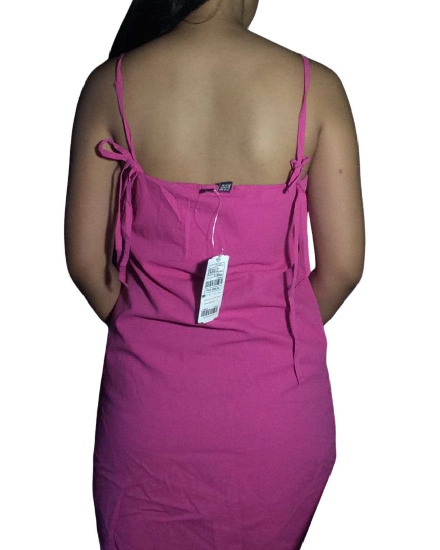 Linen Pink Strap Mini Dress (Category: Dresses) located in Manila. Submitted by shop.airens (Listing ID 1469468090, Image 2). Description: fits xs-small with tag with side pockets.