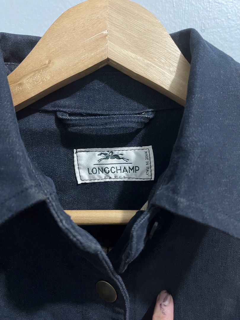 Long Champ 1990s Denim Twill Jacket (Category: Coats, Jackets and Outerwear) located in Manila. Submitted by mkjah (Listing ID 1469524200, Image 2). Description: Long Champ Rare 1990s Denim Twill Jacket Geometric Micro-Stud Embellishment across the waistband hem. Size: (pit to pit) 18 (L) 22 (Sh) 17 (22) Color may vary due to lighting Very Good Condition 9/10 Price 6000 plus shipping Please manage your expectations before placing your order. Plea