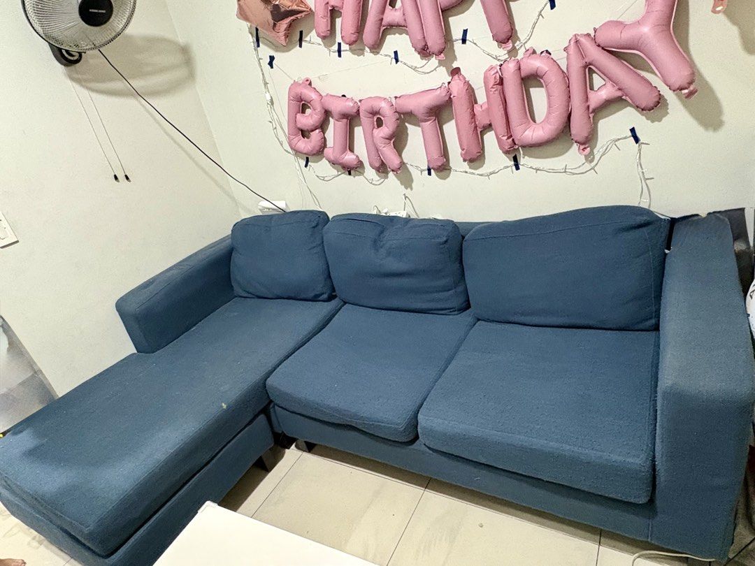 L-Shaped Couch (Used) (Category: Sofas) located in Manila. Submitted by rare.trish (Listing ID 1469397383, Image 1). Description: Selling this couch for 4k only RFS: Bought a new couch, need to declutter asap since delivery of our new couch is next week. Hence the low price. Seller’s note: this couch has been with us for 6 years, so may konting lubog na. Delivery will be shouldered by the buyer, along with mga taga buhat na mag pipick up sa unit.