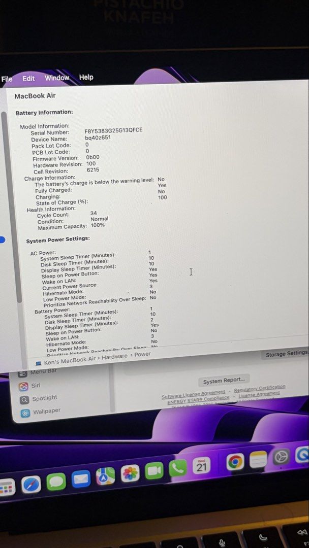 MacBook Air M2 | STARLIGHT | 16/256 (Category: Laptops & Notebooks) located in Manila. Submitted by kdbuys (Listing ID 1469442801, Image 3). Description: MacBook Air M2 | STARLIGHT | 16/256GB • Cycle Count: 34 — barely used • Maximum Capacity: 100% • Condition: Normal - Warranty until December 2026 - Already updated to macOS Golden Gate 27.0.1 - Excellent condition — practically brand new - No dents, no scratches - Box and charger - can still pas