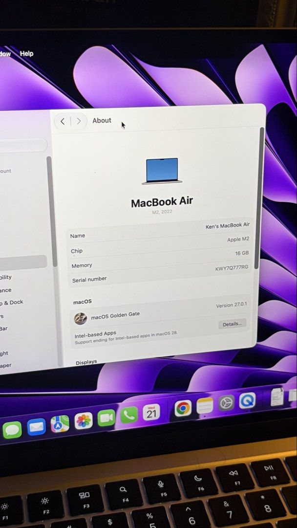 MacBook Air M2 | STARLIGHT | 16/256 (Category: Laptops & Notebooks) located in Manila. Submitted by kdbuys (Listing ID 1469442801, Image 2). Description: MacBook Air M2 | STARLIGHT | 16/256GB • Cycle Count: 34 — barely used • Maximum Capacity: 100% • Condition: Normal - Warranty until December 2026 - Already updated to macOS Golden Gate 27.0.1 - Excellent condition — practically brand new - No dents, no scratches - Box and charger - can still pas