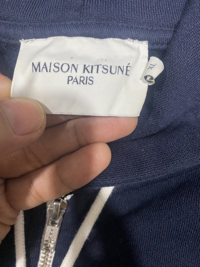 Maison Kitsune Full Zip Hoodie (Category: Coats, Jackets and Outerwear) located in Mandaue City. Submitted by MJ_80 (Listing ID 1469408187, Image 2). Description: Maison Kitsune Full Zip Hoodie Navy Blue Size XL Dimes: 22 X 29.5 See photos for measurements Color rate & Condition: 9.9/10 Price: 1,600 .