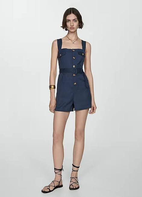 Mango Navy Blue Button-Up Romper with Belt (Category: Rompers) located in Manila. Submitted by cjy041 (Listing ID 1469412244, Image 1). Description: - brand new with tag - got it on sale - Color: Dark blue - Style: Utility romper with shorts - Neckline & Straps: Square neckline with wide straps - Closure & Pockets: Front button closure and chest pocket flap details LOCATION: STA CRUZ, MANILA .