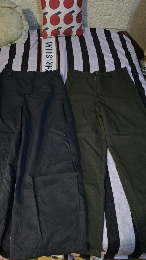 Mannered Pants 3 Pcs for 499 (Olive, Gray, Brown) (Category: Trousers) located in Quezon City. Submitted by frothicles (Listing ID 1469511276, Image 1). Description: - Brand: Mannered - Condition: Brand new with tags (BNWT), never worn - Color: Versatile olive green, brown and gray - Fit: Straight leg - Details: Back pockets, belt loops - Tagline: Well-dressed well-mannered - Waistline: 34.