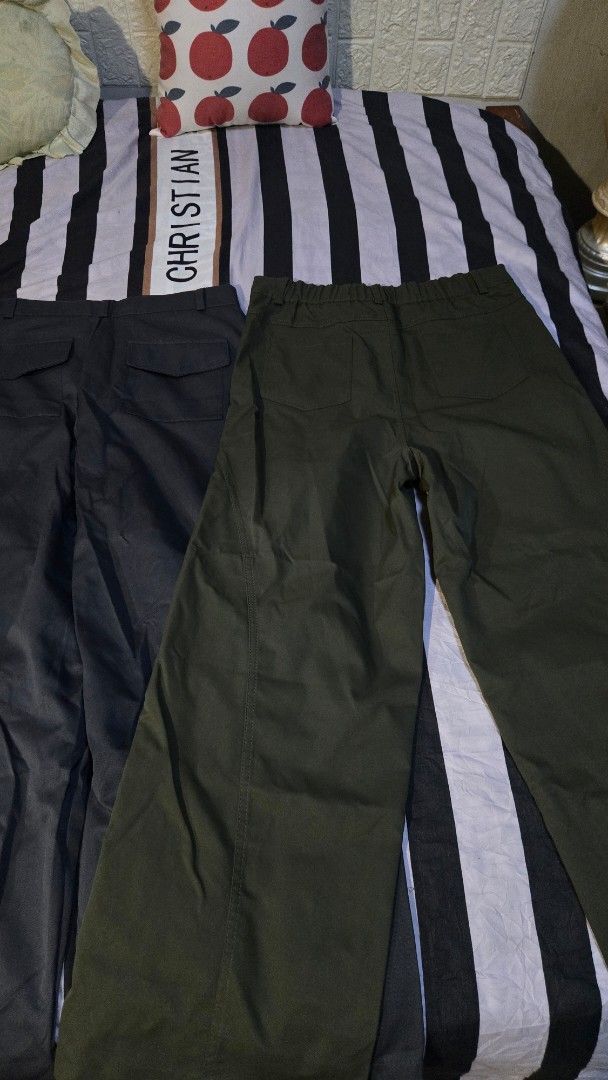 Mannered Pants 3 Pcs for 499 (Olive, Gray, Brown) (Category: Trousers) located in Quezon City. Submitted by frothicles (Listing ID 1469511276, Image 2). Description: - Brand: Mannered - Condition: Brand new with tags (BNWT), never worn - Color: Versatile olive green, brown and gray - Fit: Straight leg - Details: Back pockets, belt loops - Tagline: Well-dressed well-mannered - Waistline: 34.