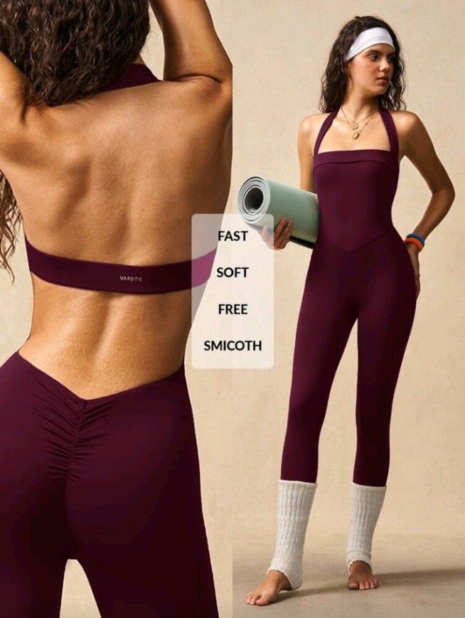 Maroon Sleeveless Backless Jumpsuit (Category: Activewear) located in Cebu City. Submitted by thamontes (Listing ID 1469537959, Image 1). Description: with padding only used for an hour.