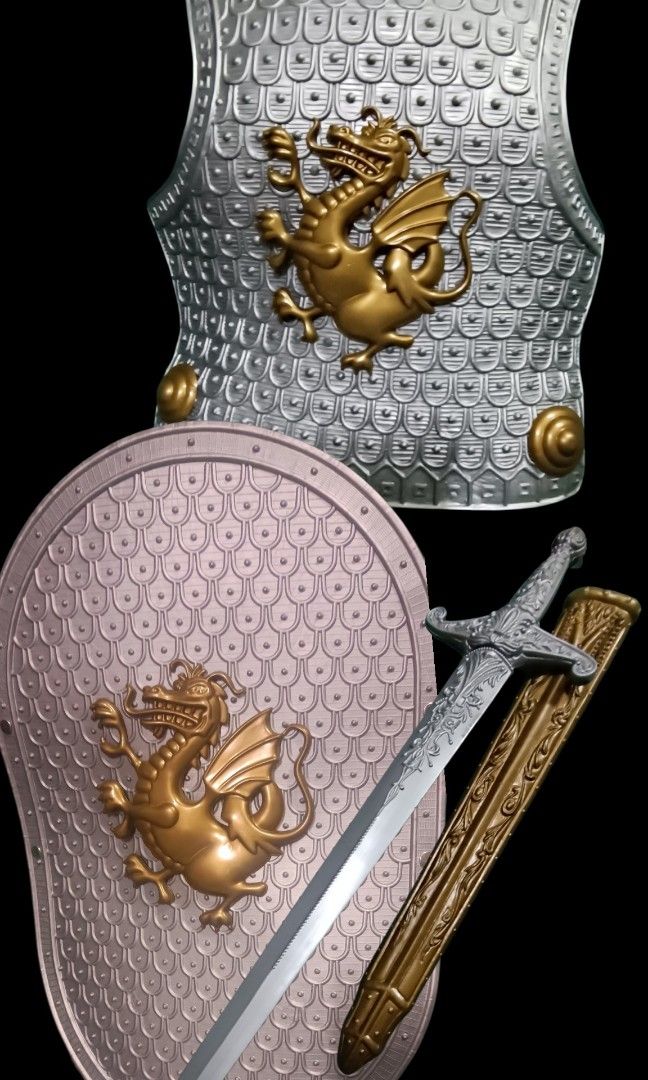 Medieval Knights Armour Set (Category: Everything Else Others) located in Pasig City. Submitted by heidedieh (Listing ID 1469395008, Image 1). Description: Vest (length 15, 12 width) Sword (20 inches) shield ( 16 length).