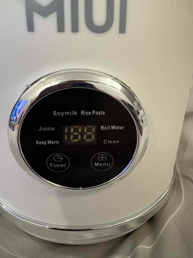 MIUI Multifunctional Food Blender (Category: Juicers, Blenders & Grinders) located in Marikina City. Submitted by wildmoon7459 (Listing ID 1469468837, Image 3). Description: - Product: MIUI Mammoth-S Food Blender - Color: White - Functionality: Handles both hot and cold blending - Control Panel: Digital settings for soymilk, rice paste, juice, boil water, keep warm, and clean - Inclusions: Power cord, measuring spoon, cleaning brush, instruction 