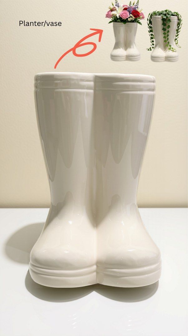 Modern ceramic vases and planters bundle collection (Category: Vases & Decorative Bowls) located in Quezon City. Submitted by ar.sulit.finds (Listing ID 1469431944, Image 3). Description: From 200 - Ceramic Home Decor Bundle: Includes various vases and planters - Variety of Textures & Shapes: Features ribbed grey, scalloped black and white, shell design, and novelty boot shape - Perfect For: Styling shelves, tables, or displaying fresh flowers an