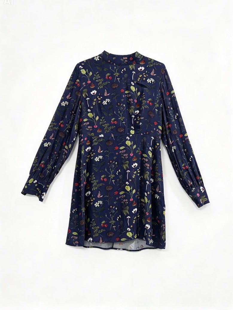 MONOPRIX by VICKI MURDOCH (Category: Dresses) located in Davao. Submitted by sart0ria85 (Listing ID 1469535631, Image 1). Description: This French brand collaborated with Vicki Murdoch to create a Navy blue dress with multicolor floral and botanical print (flowers, cherries, mushrooms, butterflies). 100%VISCOSE MADE IN CHINA 🇨🇳 LARGE. Size 8 EXCELLENT CONDITION (96/100).