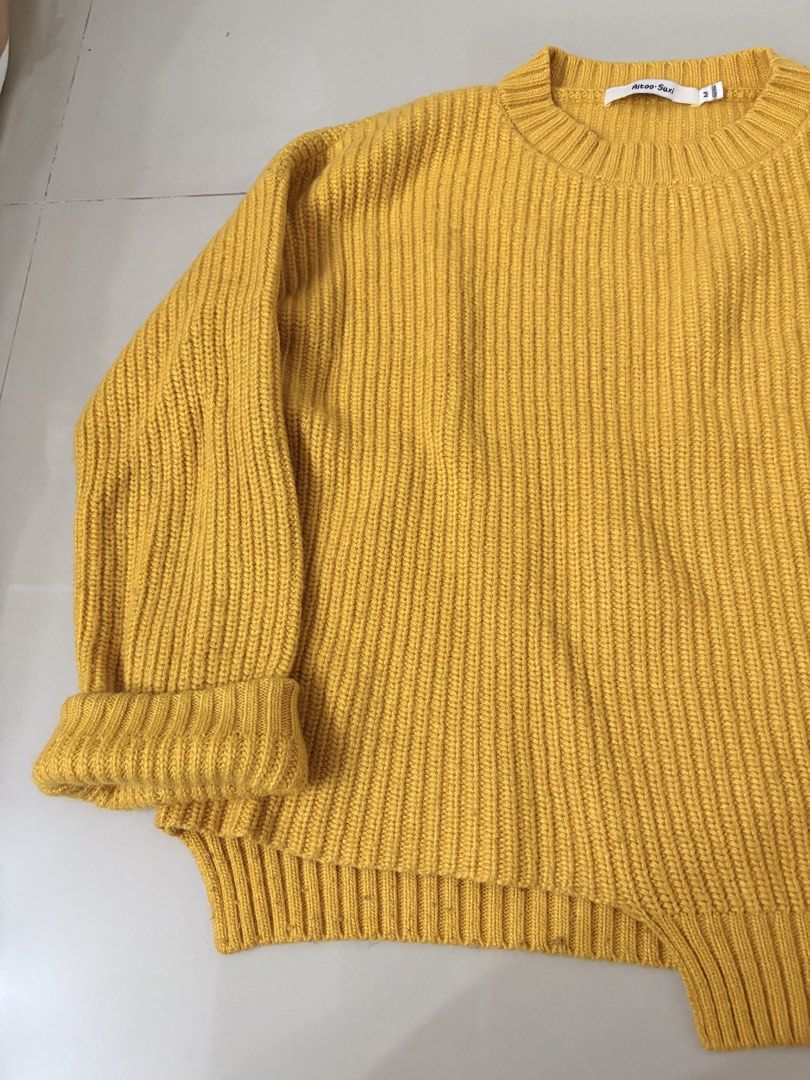 Mustard Yellow Chunky Knit Wear (Category: Coats, Jackets and Outerwear) located in Quezon City. Submitted by myfabpreloved (Listing ID 1469494697, Image 2). Description: Good condition Oversized Measurement already posted .