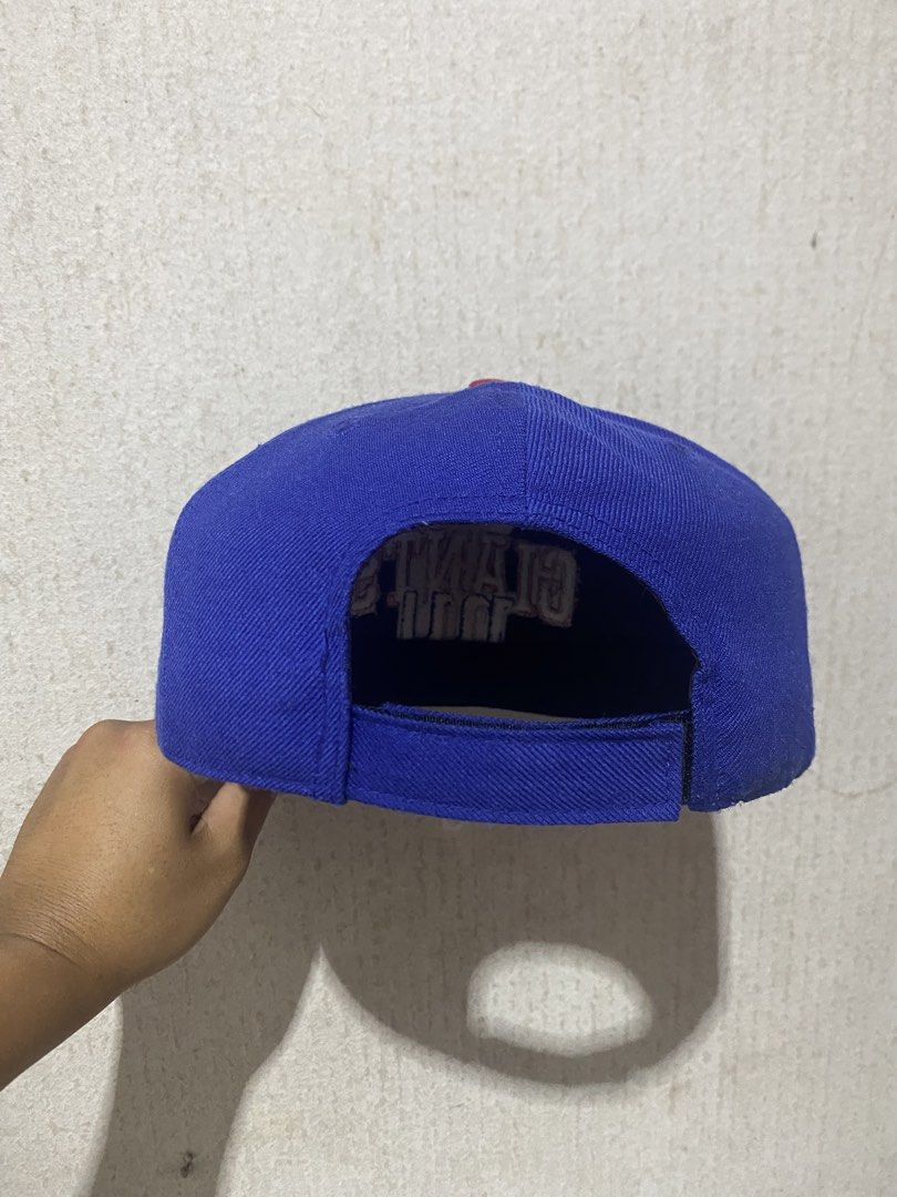 New York Giants '47 Brand Snapback Hat (Category: Caps & Hats) located in Puerto Princesa. Submitted by earlpogitrhift (Listing ID 1469441108, Image 3). Description: - Brand: '47 Brand - Team: New York Giants - Color: Royal blue crown with red brim and top button - Details: Embroidered NY and Giants logo on front, '47 logo on side - Fit: Adjustable strapback closure - Condition: Clean interior lining with original brand tags intact - Style: Ready