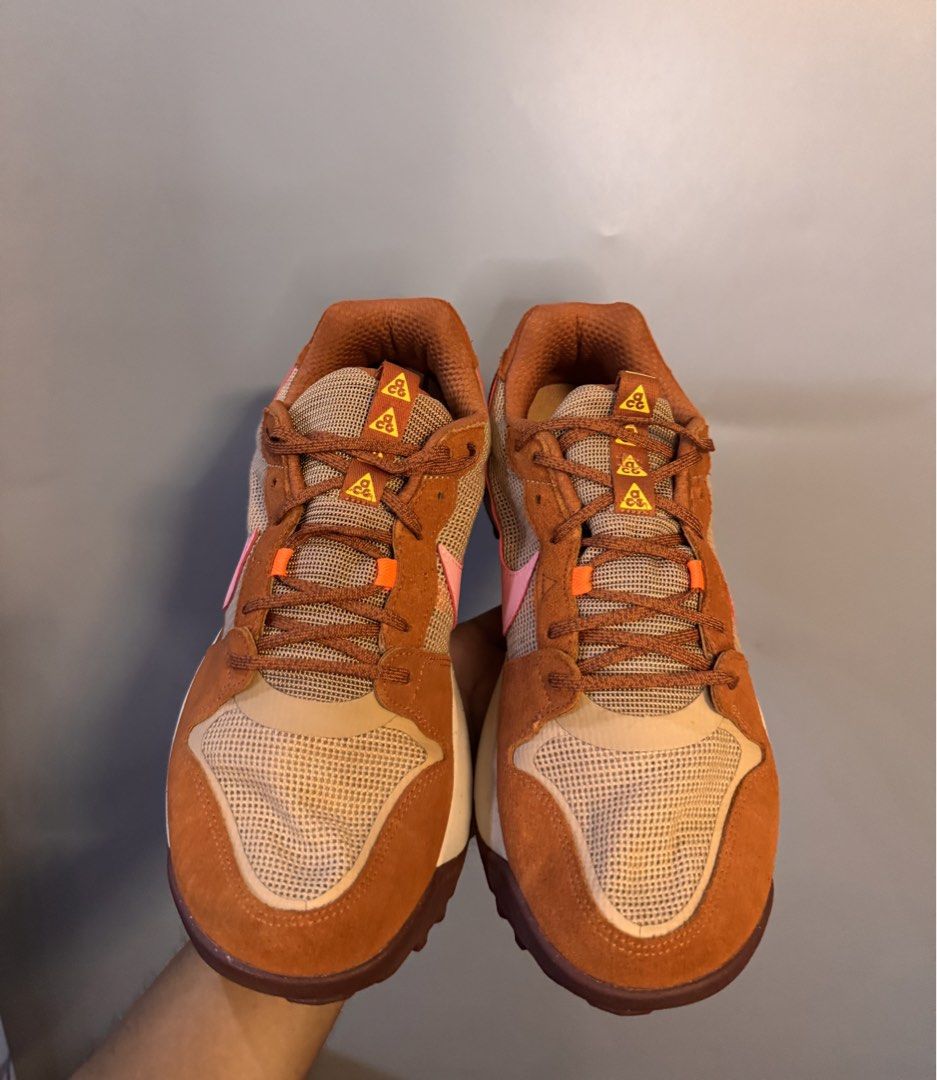 Nike ACG Lowcate Brown Pink Sneakers (Category: Sneakers) located in Alaminos. Submitted by outfitcheck.ph (Listing ID 1469512944, Image 3). Description: - Brand/Model: Nike ACG Lowcate - Colorway: Brown and Pink with pink Swoosh - Materials: Breathable mesh and durable suede upper - Sole: Trailframe unit with a textured outsole for superior grip - Branding: ACG logo on heel and tongue - Condition: 9.5/10 condition, worn only a couple of times wi
