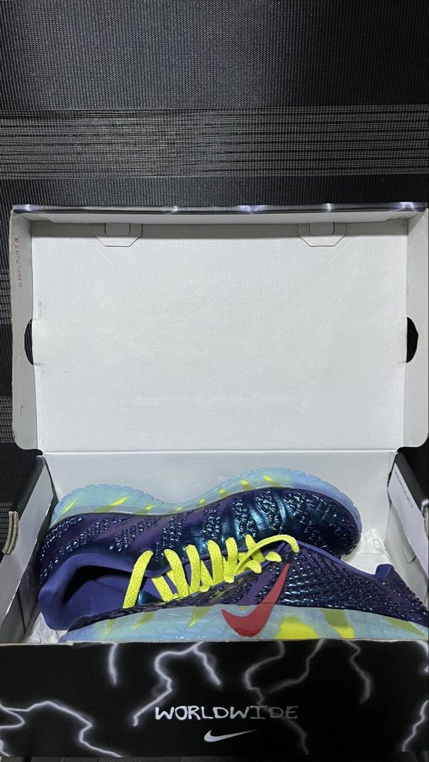 Nike Ja 3 EP "Uncle Phil" (Category: Sneakers) located in Lapu Lapu. Submitted by vincentl. (Listing ID 1469543310, Image 2). Description: - Brand: Nike - Colorway: Purple and blue metallic finish with vibrant yellow laces and red Nike swoosh - Sole: Clear outsole with yellow detailing - Size: US 7.5 / EUR 40.5 - Condition: Clean, ready to wear - Inclusions: Comes with original box featuring lightning graphics and 'WORLDWIDE' branding.