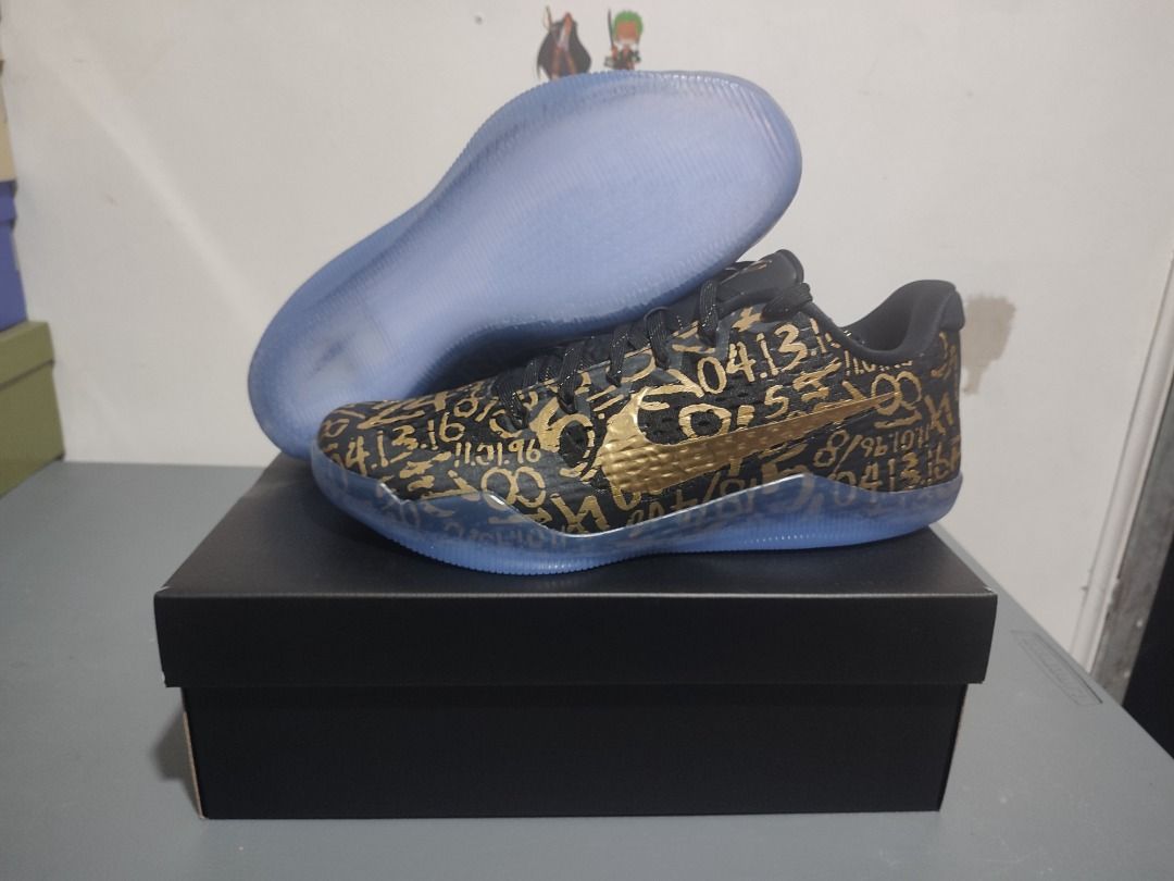 Nike Kobe XI Elite Mamba Day (Category: Sneakers) located in Urdaneta. Submitted by sinichi51 (Listing ID 1469565407, Image 3). Description: - Model: Nike Kobe XI Mamba Day - Colorway: Black and Metallic Gold with signature all-over graphics - Size: Men's US 11.5 - Outsole: Translucent blue rubber - Packaging: Includes original black box ✅ Payment First + Shipping Fee ✅ Accepts cash, Gcash, Maya or bank transfer payments ✅ Text or Call me 0916676