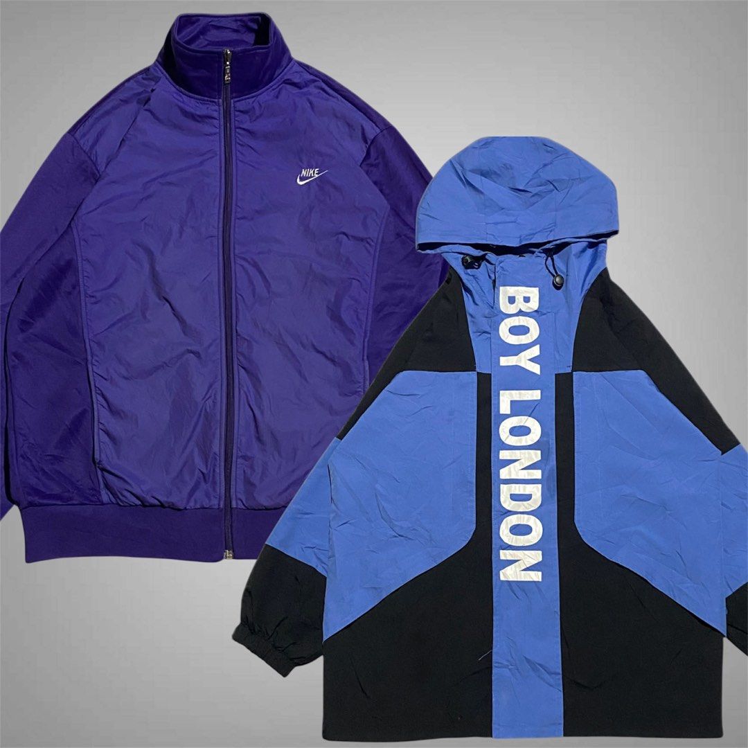Nike Track Jacket x Boy London WB ASPACK (Category: Coats, Jackets and Outerwear) located in Mabalacat. Submitted by stellargarments (Listing ID 1469433632, Image 1). Description: boy london blue windbreaker Length : 27 Width : 22 Fabric Condition : 9/10 BUONG BUO LOGOS!!! SMOOTH WORKING ZIPPER WITH 2 POCKETS MASIKIP PA RIBBINGS SUPER NICE & KINIS! VERY COMFY & SMOOTH ON SKIN WALANG BUTAS OR GASGAS NEED WASH DEEP WASH FRESH FROM BALE Nike Track J