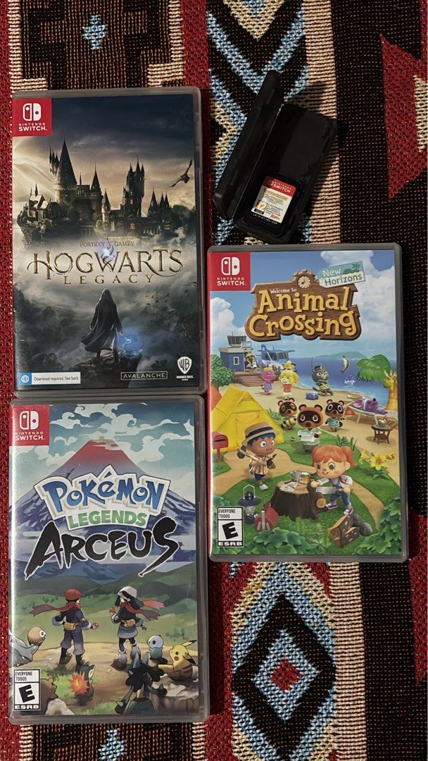 Nintendo Switch Games (Category: Nintendo) located in Quezon City. Submitted by hobbysome (Listing ID 1469561206, Image 1). Description: Nintendo Switch Game Physical games with cases: P1,500 each below Hogwarts Legacy Animal Crossing: New Horizons Pokémon Legends Arceus STORY OF SEASONS Friends of Mineral Town: P 1,000 Cartridge only in a black case (4) holder Condition: All cartridges play and work great Great mix of RPG and simulation games Sw