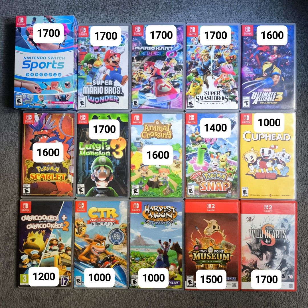 Nintendo Switch Games & Sd Cards (Category: Nintendo) located in Manila. Submitted by kmswitchhubph (Listing ID 1469465345, Image 1). Description: 🎮 FOR SALE Nintendo Switch Games / SD Cards With Case Crash Team Racing Nitro fueled - 1000 Cuphead - 1000 Harvest Moon One World - 1000 Nintendo Switch Sports - 1700 Luigi’s Mansion 3 - 1700 Super Mario Bros Wonder - 1700 Mario Kart 8 Deluxe - 1700 Pokémon Scarlet - 1600 Super Smash Bros - 1700 Marve