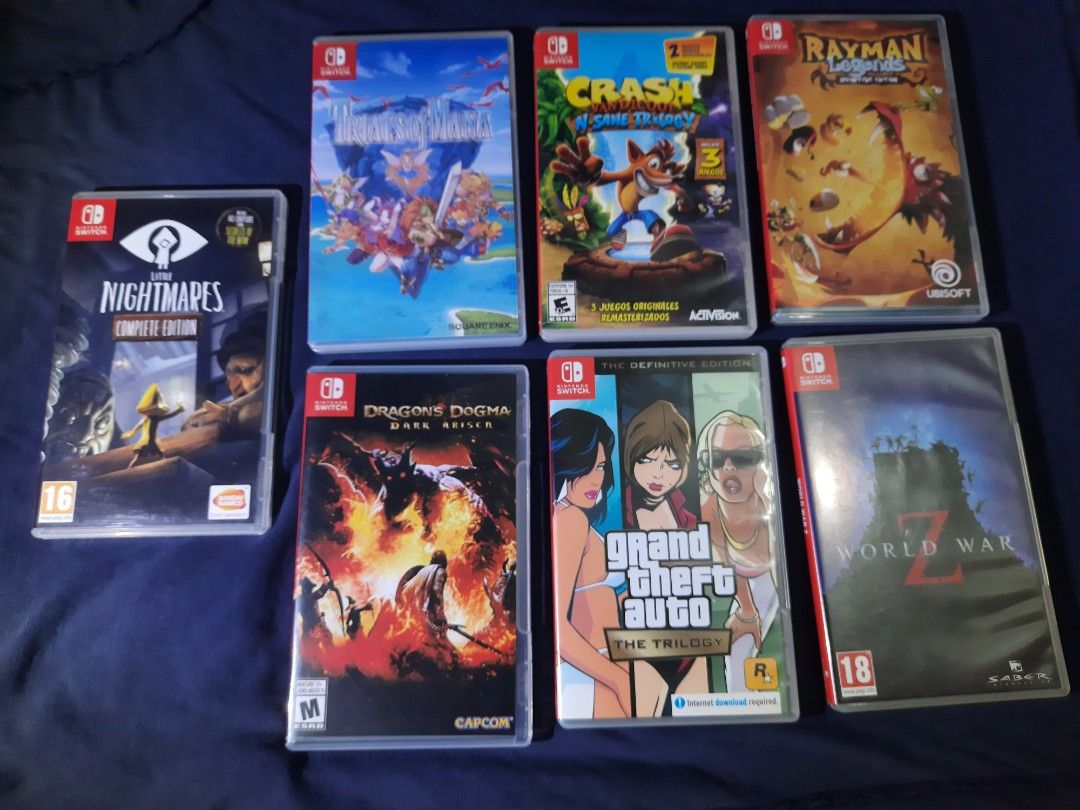 Nintendo Switch Physical Games (Category: Nintendo) located in Quezon City. Submitted by ZeldaMACcloud (Listing ID 1469498154, Image 1). Description: 7 Physical Swit ch games, 1,300 Each 1,300 each Fix priced, - Little Nightmares Complete Edition - Trials of Mana - Crash Bandicoot N. Sane Trilogy - Rayman Legends - Dragon's Dogma Dark Arisen - Grand Theft Auto The Trilogy - World War Z - Diverse mix of action, platformer, and RPG genres - All gam