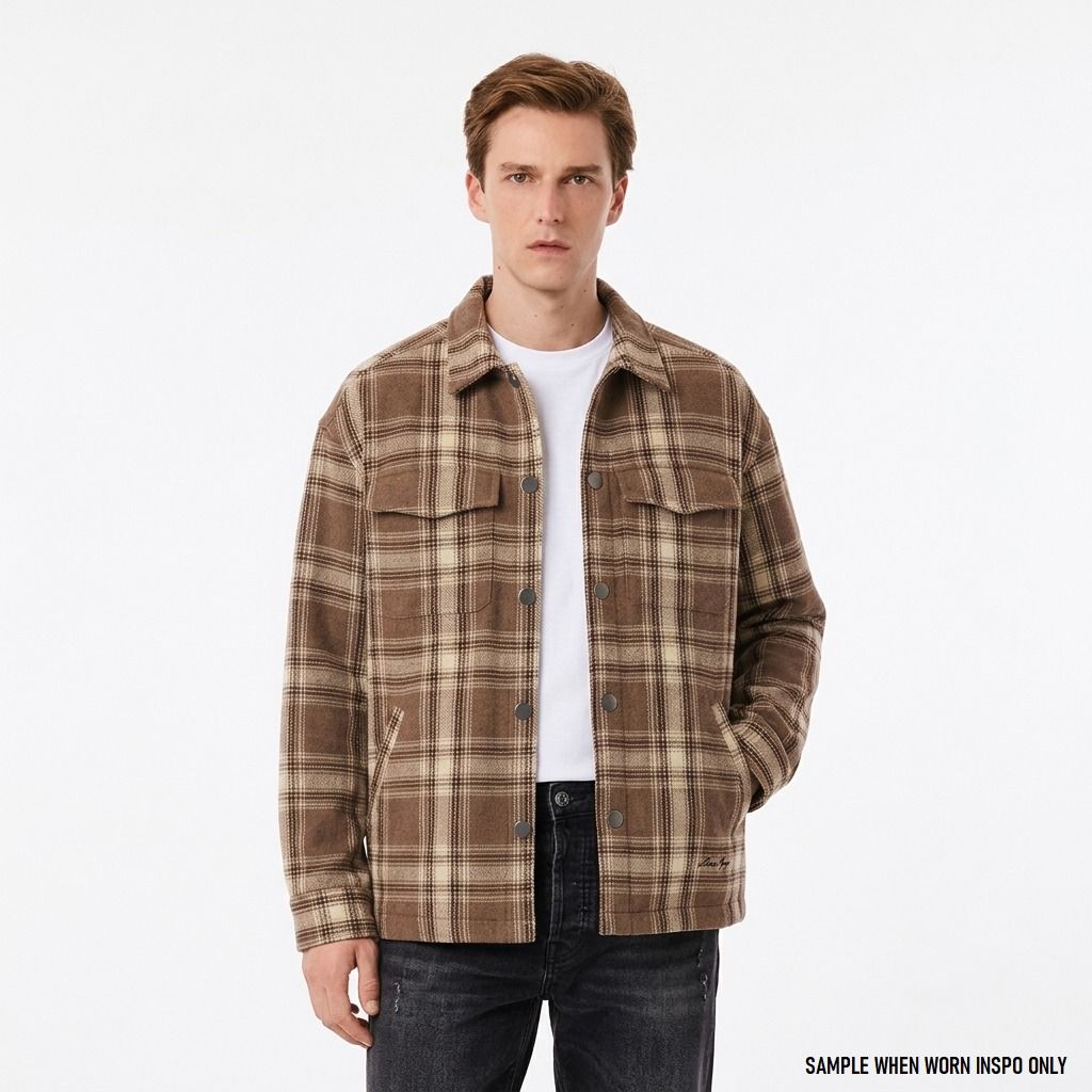 NJ169-HISSO MEN'S PLAID WOOL BLEND OVERSHIRT JACKET (Category: Coats, Jackets and Outerwear) located in Bauang. Submitted by wintercollectionfc (Listing ID 1469472530, Image 2). Description: ❗️𝘼𝙡𝙡 𝙙𝙚𝙩𝙖𝙞𝙡𝙨 𝙥𝙤𝙨𝙩𝙚𝙙❗️ ✨𝗛𝗜𝗦𝗦𝗢 𝗠𝗘𝗡'𝗦 𝗣𝗟𝗔𝗜𝗗 𝗪𝗢𝗢𝗟 𝗕𝗟𝗘𝗡𝗗 𝗢𝗩𝗘𝗥𝗦𝗛𝗜𝗥𝗧 𝗝𝗔𝗖𝗞𝗘𝗧✨ ᴄᴏᴅᴇ: ɴᴊ-169 𝐏𝐫𝐢𝐜𝐞: 𝟕𝟒𝟖 + 𝐒𝐅 𝐨𝐧𝐥𝐲 ▪️ MEDIUM ▪️ Good as New ▪️ No issues ▪️ W 22.5" x L 27" ▪️ BROWN 📍Location: LA UNION