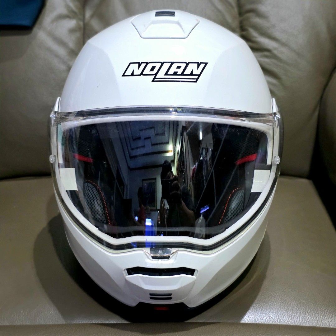 NOLAN Helmet N100-5 Large (Category: Helmets and other Riding Gears) located in Manila. Submitted by arianne0828 (Listing ID 1469538487, Image 1). Description: well used large size nolan brand white color pickup: pritil tondo.