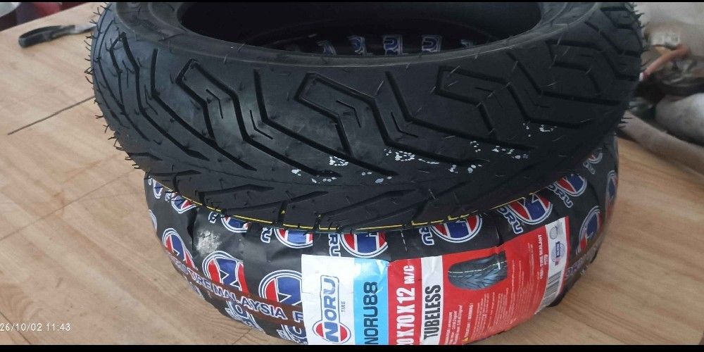 NORU TIRES 120*70*12 (2pcs) (Category: Tires & Rims) located in Manila. Submitted by joe_exe (Listing ID 1469410575, Image 1). Description: NORU TIRES 120*70*12 (2pcs) BRAND NEW Original Price: 2100 (2pcs) Free Delivery around Imus, Kawit and Bacoor (Ako po mismo mag de-deliver, so COD is fine) WITH FREE PITO AND SEALANT.