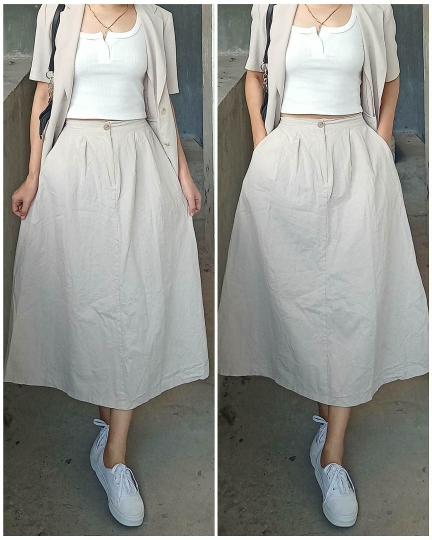 Oat Linen maxi skirt (Category: Skirts) located in Davao. Submitted by irisrazona16792 (Listing ID 1469427214, Image 2). Description: Wd Side pocket Waist 24-28 (garterize) L 32 good as new.