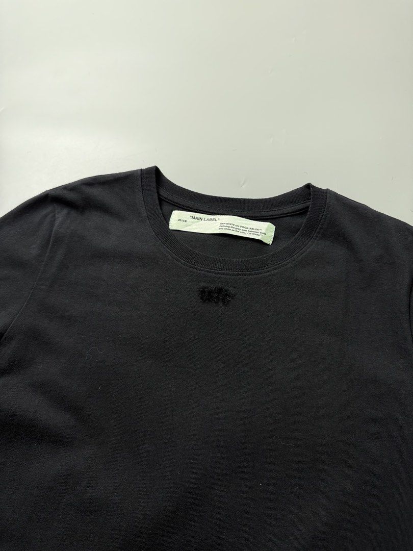 Offwhite (Category: Tshirts & Polo Shirts ) located in Pila. Submitted by villanueva80826 (Listing ID 1469524070, Image 3). Description: Offwhite Size:medium women •Width:18 •Length:26.5 •Condition:9/10 •Color rate:9/10 Mine:480 +Shipping fee Issue:none Still in good condition Still wearable .