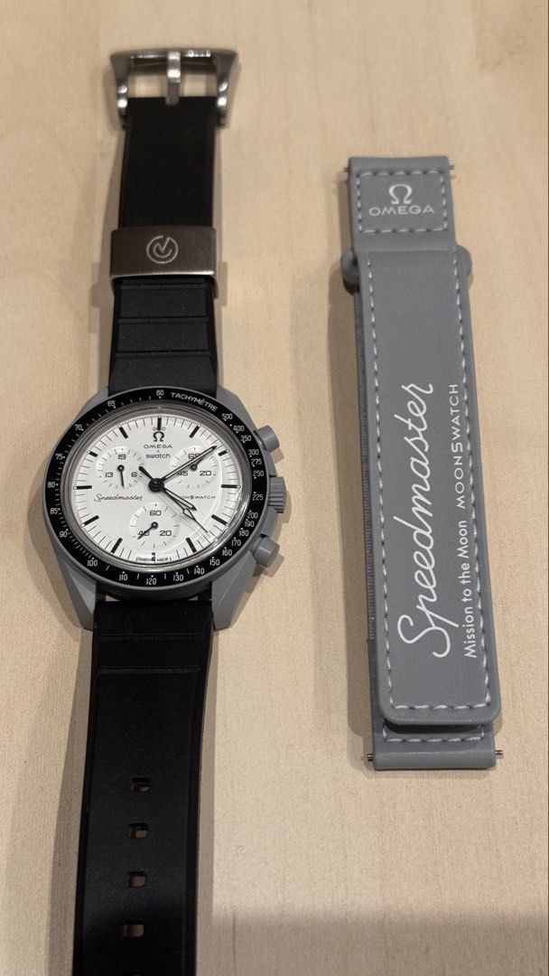 Omega x Swatch MoonSwatch 1965 (Category: Luxury Watches) located in Makati City. Submitted by raphcamero (Listing ID 1469466611, Image 1). Description: - Condition: 9.8/10 (Like new, worn only once) * Complete set with original box * Original Swatch strap included * Original Asprey replacement strap currently installed * Original receipt included (bought lasy may 2026) * Well-kept and in excellent condition Selling for ₱14,000 negotiable. RFS: N