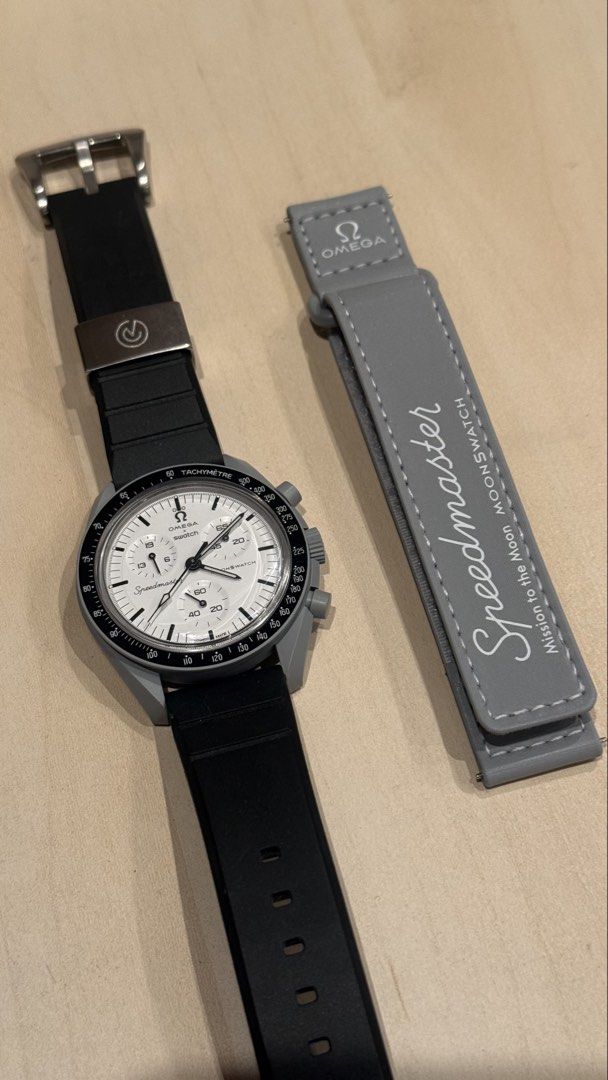 Omega x Swatch MoonSwatch 1965 (Category: Luxury Watches) located in Makati City. Submitted by raphcamero (Listing ID 1469466611, Image 3). Description: - Condition: 9.8/10 (Like new, worn only once) * Complete set with original box * Original Swatch strap included * Original Asprey replacement strap currently installed * Original receipt included (bought lasy may 2026) * Well-kept and in excellent condition Selling for ₱14,000 negotiable. RFS: N