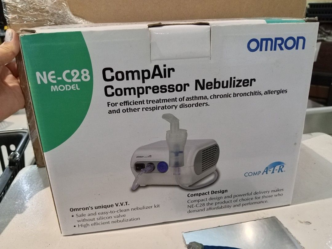 Omron CompAir Compressor Nebulizer NE-C28 (Category: Medical Supplies & Tools) located in Manila. Submitted by happyhawk.fb94fe (Listing ID 1469555104, Image 1). Description: - Brand: Omron CompAir Compressor Nebulizer (Model NE-C28) - Condition: Brand new, never used, with original box - Purpose: Efficient treatment for asthma, chronic bronchitis, and allergies - Features: Compact design with high-efficient nebulization and V.V.T. technology - I