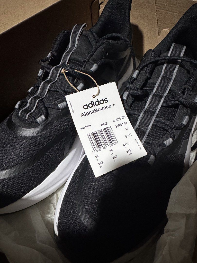 ORIGINAL Adidas Alpha Bounce (Category: Casual Shoes) located in Cavite. Submitted by candymuncher (Listing ID 1469460665, Image 2). Description: - Item: Adidas AlphaBounce+ Running Shoes - Color: Core Black / White - Model: HP6144 - Size: 10 US / 44 2/3 F / 275 CHN - Condition: Brand new with original tags and shoebox - Key Features: Cushioned Bounce midsole, breathable mesh upper, supportive lacing system - Best For: Daily runs, gym workouts, a