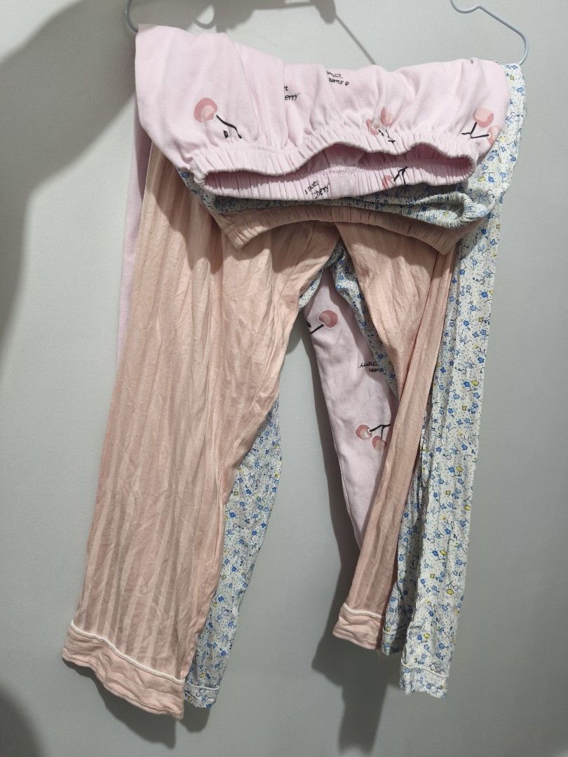 Pajama Pants Cherry Floral set (Category: Undergarments & Loungewear) located in Taguig. Submitted by deyerreC2020 (Listing ID 1469542638, Image 1). Description: preloved pajamas for 13-15 y/o Super comfy lounge pants bundle (set of 3)! Includes a cherry print pink pair, ribbed pastel peach, and a blue/yellow floral pair. Made of soft, stretchy cotton jersey with an easy elastic waist. Perfect for sleeping or chilling at home. .