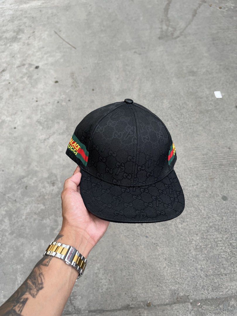 Palace x Gucci Baseball Cap (Category: Caps & Hats) located in Manila. Submitted by donthriftph. (Listing ID 1469468663, Image 2). Description: - Palace x Gucci collaboration cap - Premium monogram canvas with signature web stripe and embroidered logo - Structured crown with a stylish flat brim - Adjustable back strap for a custom fit - Colorways available: Classic Beige Monogram or Stealthy All-Black - Condition: Clean, well-kept, and ready to w