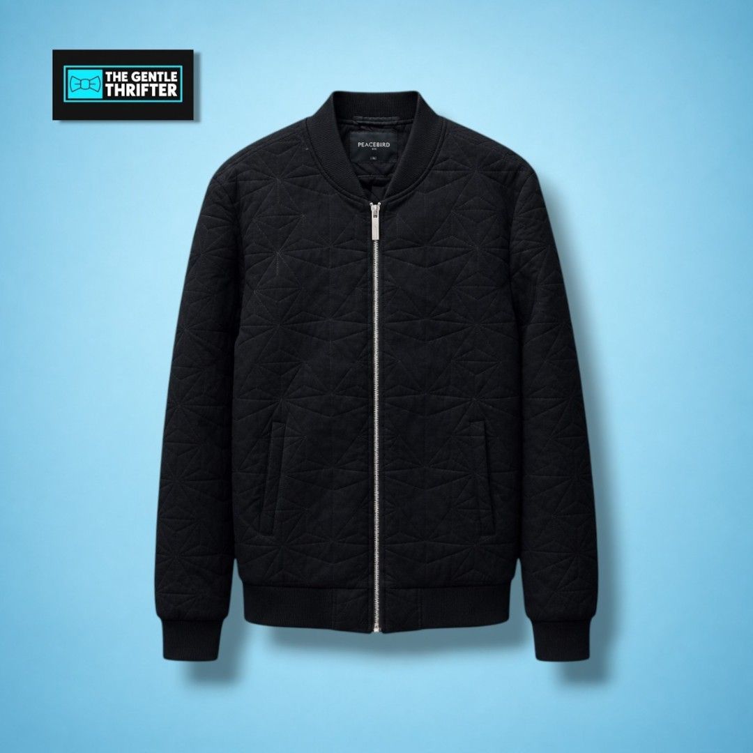 Peacebird Bomber Black Jacket (Category: Coats, Jackets and Outerwear) located in Quezon City. Submitted by thegentlethrifter_1.0 (Listing ID 1469514484, Image 1). Description: Color Rate: 9.7/10 (Excellent Condition) Size on Tag: L (Mens) Fit to: M to L (Mens) L to XL (Womens) Price: Php 400 + Shipping Dimes: 26.5 inches (Length) 19.5 inches (Width) Issue: Not Visible Small Burn Mark / Needs Hand Wash (Check the last picture) Note: More verifica