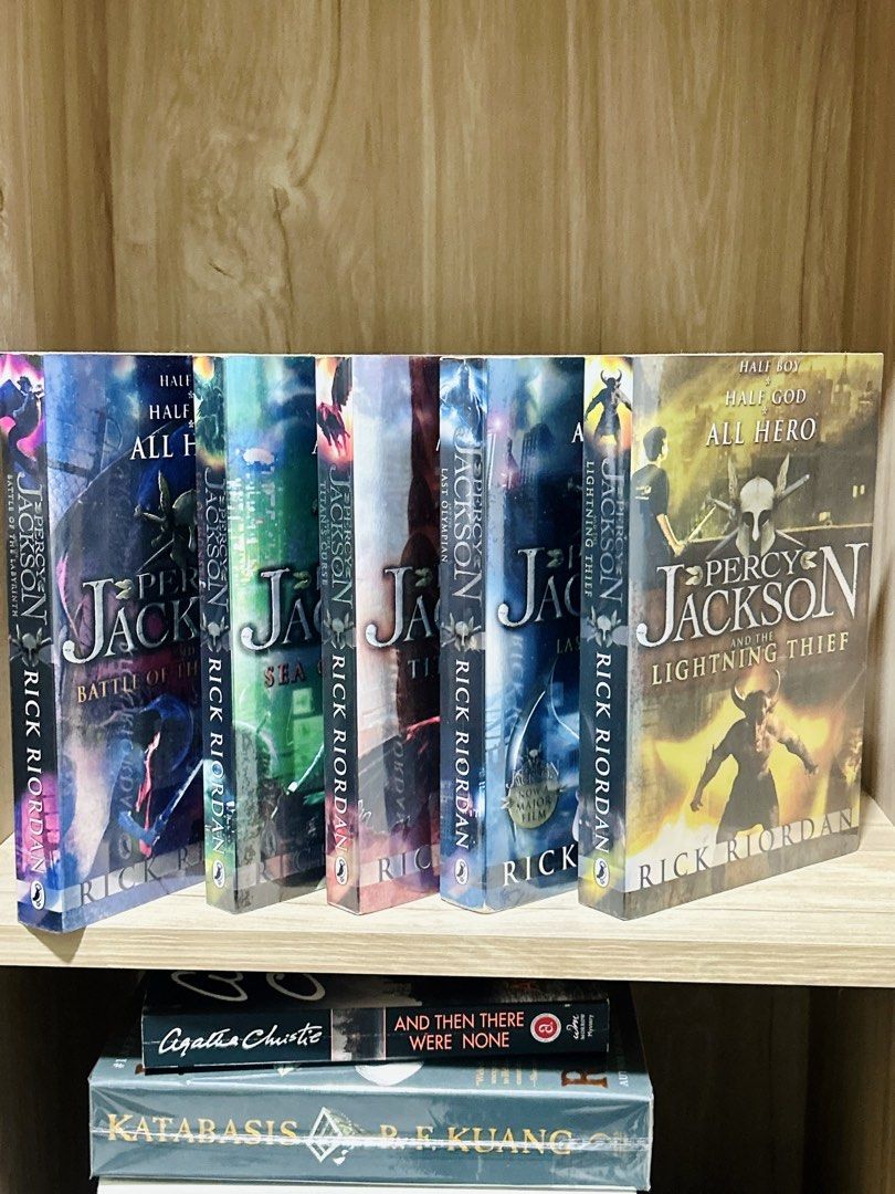 Percy Jackson Complete Set by Rick Riordan (Category: Storybooks) located in Manila. Submitted by meannt. (Listing ID 1469437429, Image 1). Description: - Complete Percy Jackson Series: Includes Books 1-5 (The Lightning Thief, Sea of Monsters, Titan's Curse, Battle of the Labyrinth, Last Olympian) - Edition: Softcover with gorgeous matching spine art - Condition: Well-kept, great for fantasy book lovers - Bundle Deal: Grab the entire 5-book colle
