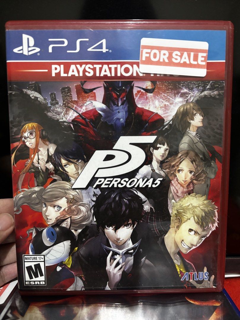 Persona 5 PS4 Game PlayStation (Category: PlayStation) located in Tabaco. Submitted by aknbs (Listing ID 1469552524, Image 1). Description: - Platform: PlayStation 4 (PS4) - Title: Persona 5 - Condition: Includes original case and cover art - Rating: ESRB Mature (17+) - Publisher: Atlus - Packaging: Standard plastic game case with red trim and original plastic wrap/sticker.