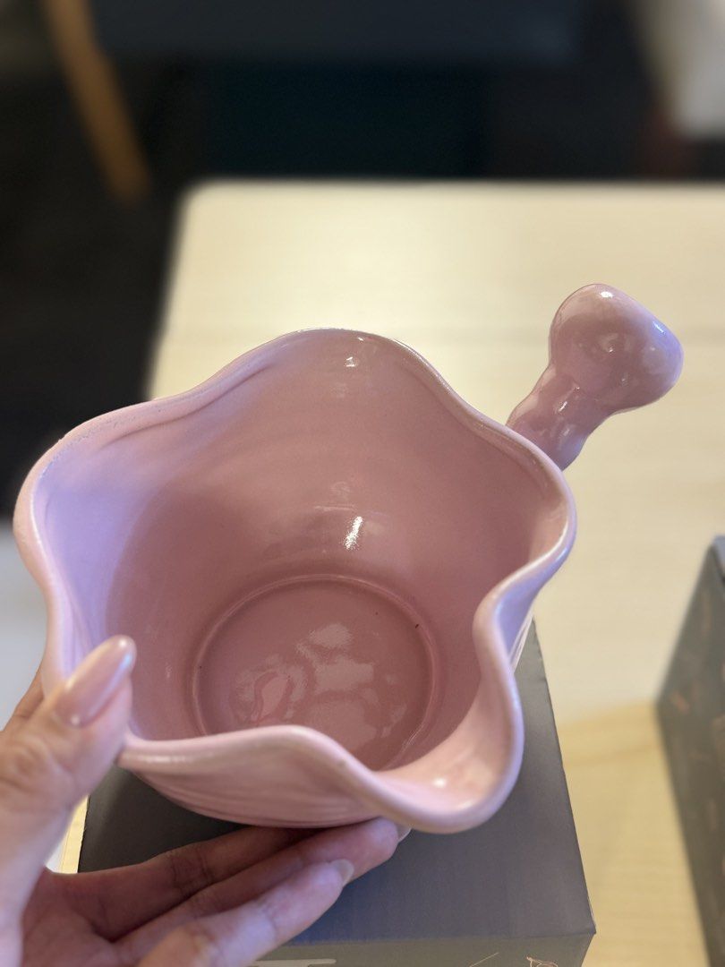 Pink Ceramic Matcha Bowl with Pouring Spout & Handle (Category: Coffee & Tea Tableware) located in Quezon City. Submitted by pure.alexandra (Listing ID 1469530427, Image 2). Description: A cute pink ceramic matcha bowl featuring a unique wavy rim, textured design, and a built-in handle. Perfect for whisking matcha and pouring smoothly into your favorite cup. ✨ Glossy pink ceramic finish 🍵 Wavy rim for a unique look 🤍 Convenient handle for easy 