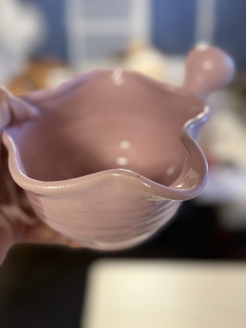 Pink Ceramic Matcha Bowl with Pouring Spout & Handle (Category: Coffee & Tea Tableware) located in Quezon City. Submitted by pure.alexandra (Listing ID 1469530427, Image 3). Description: A cute pink ceramic matcha bowl featuring a unique wavy rim, textured design, and a built-in handle. Perfect for whisking matcha and pouring smoothly into your favorite cup. ✨ Glossy pink ceramic finish 🍵 Wavy rim for a unique look 🤍 Convenient handle for easy 