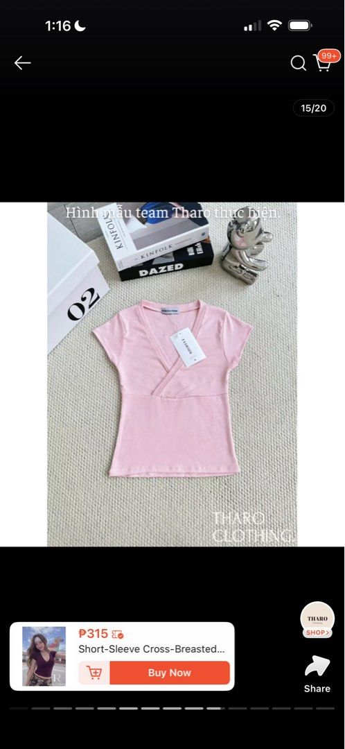 Pink crossover short sleeve top (Category: Blouses) located in Dagupan City. Submitted by matchamwa (Listing ID 1469433238, Image 2). Description: 🍡size xs 🍡washed only 🍡mop: gcash 🍡mod: lbc 🍡sf: 64-69 php.