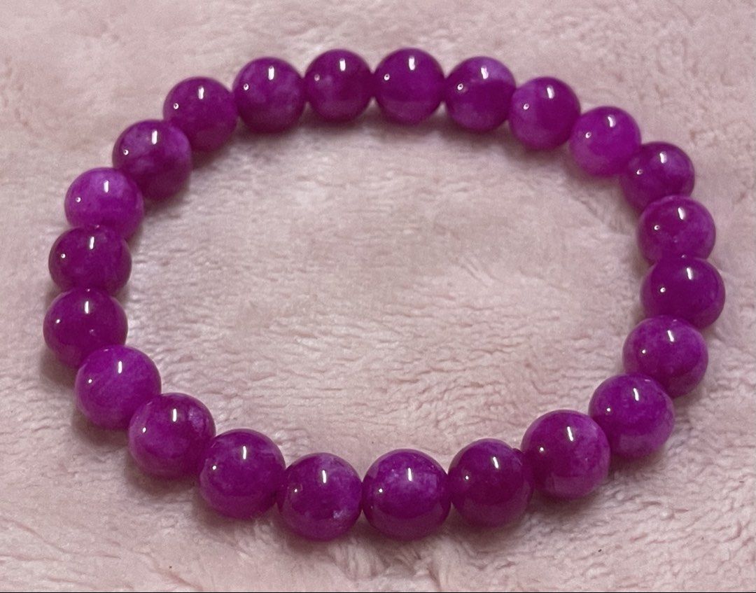 Pink Magenta Jade Bracelet 8mm (Category: Bracelets) located in Manila. Submitted by Crystal_Oracle (Listing ID 1469509512, Image 1). Description: Jade is a symbol of serenity and purity. It signifies wisdom gathered in tranquility. It increases love and nurturing. A protective stone, Jade keeps the wearer from harm and brings harmony. Jade attracts good luck and friendship. It stabilises the personality and promotes self-sufficiency. Soothes the