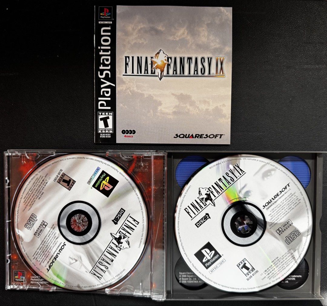PlayStation (PS1) Game - Final Fantasy IX (NTSC-U/C) (Category: PlayStation) located in Taytay. Submitted by liekoi08 (Listing ID 1469401475, Image 2). Description: NOTE: PRE-LOVED COLLECTION. COMPLETE IN BOX. Personally owned and safely preserved. PRICE: 5,500 INCLUSIONS AND CONDITIONS: Game Discs (Discs 1, 2, 3, & 4) - Functional, tested, and running completely smoothly on PlayStation, PlayStation 2, and PlayStation 3. All four discs are free o