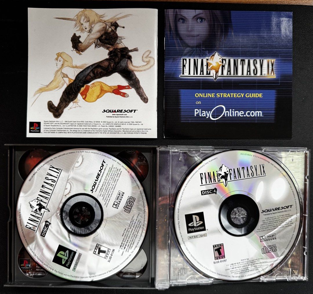 PlayStation (PS1) Game - Final Fantasy IX (NTSC-U/C) (Category: PlayStation) located in Taytay. Submitted by liekoi08 (Listing ID 1469401475, Image 3). Description: NOTE: PRE-LOVED COLLECTION. COMPLETE IN BOX. Personally owned and safely preserved. PRICE: 5,500 INCLUSIONS AND CONDITIONS: Game Discs (Discs 1, 2, 3, & 4) - Functional, tested, and running completely smoothly on PlayStation, PlayStation 2, and PlayStation 3. All four discs are free o