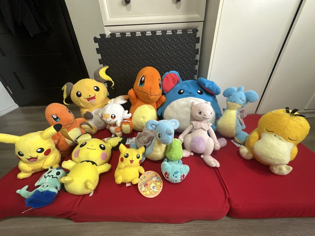 Pokemon Plush Collection Assorted Characters (Category: Plushies & Soft Toys) located in Cainta. Submitted by shopbyyna (Listing ID 1469449366, Image 1). Description: - Official Pokémon plush toy bundle featuring Pikachu, Charmander, Marill, Lapras, Psyduck, Mew, and more - Made with ultra-soft, huggable materials - Includes select plushies with original Banpresto tags attached - Sizes vary per character - Ideal for fans, kids, and serious Pokémo