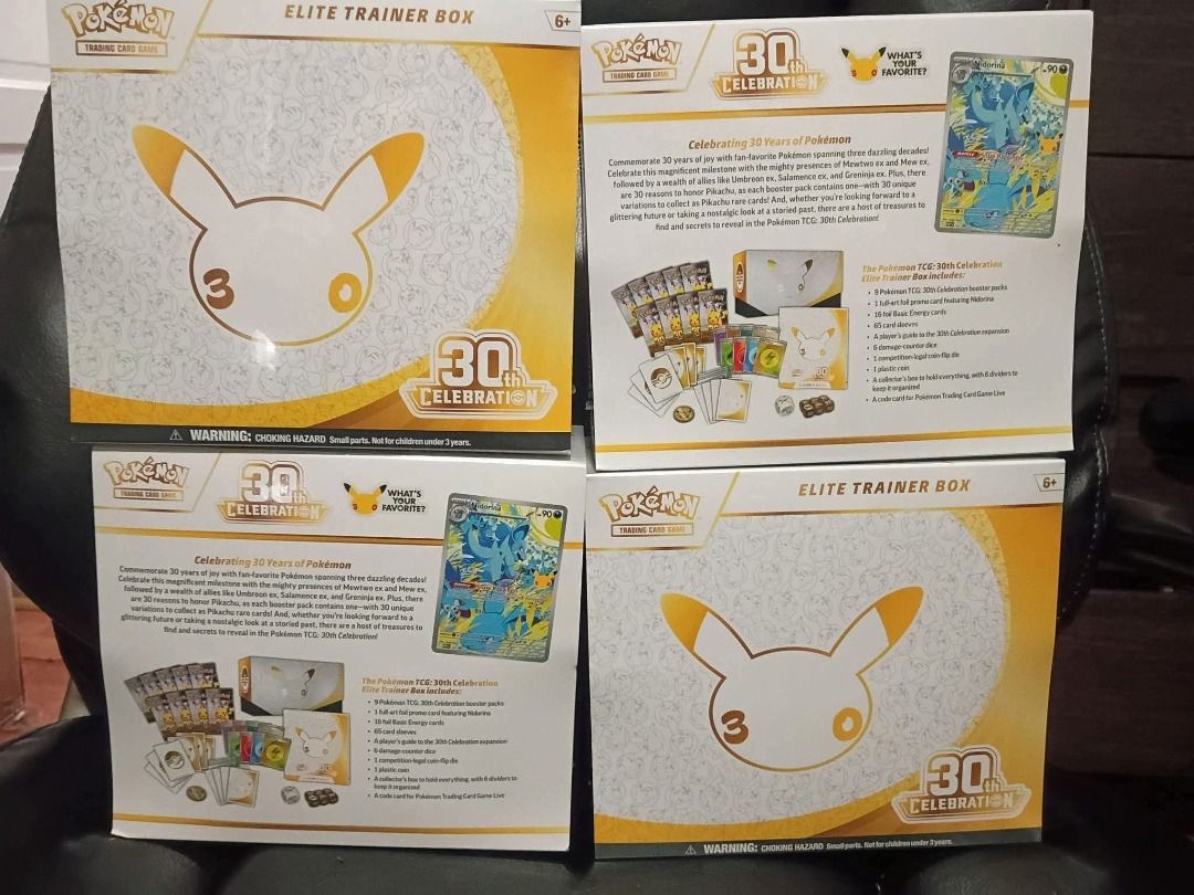 Pokemon TCG 30th Celebration Elite Trainer Box (Category: Card Boxes & Cases) located in Digos. Submitted by zenwind.789 (Listing ID 1469432794, Image 3). Description: Arrival October end of the month to November first or 2nd week. ETB Loose - 9,500 each fix Case - 100,000 each fix.