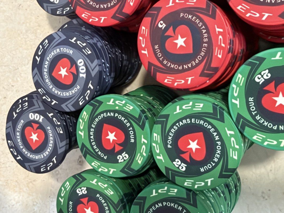 500 Pcs Pokerstars EPT Poker Chip Set with Aluminium Case (Category: Board Games & Puzzles) located in Singapore. Submitted by nextgengoods (Listing ID 1469428092, Image 6). Description: - Complete Ceramic Poker Set - Denomination is perfect for up to 10 players home games and poker nights - Pokerstars EPT ceramic chips in multiple denominations - World Series of Poker (WSOP) plaques x10 - 2 decks of Plastic WPT playing cards (1 new, 1 like new) 