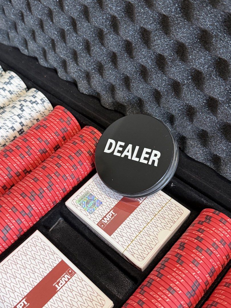 500 Pcs Pokerstars EPT Poker Chip Set with Aluminium Case (Category: Board Games & Puzzles) located in Singapore. Submitted by nextgengoods (Listing ID 1469428092, Image 3). Description: - Complete Ceramic Poker Set - Denomination is perfect for up to 10 players home games and poker nights - Pokerstars EPT ceramic chips in multiple denominations - World Series of Poker (WSOP) plaques x10 - 2 decks of Plastic WPT playing cards (1 new, 1 like new) 