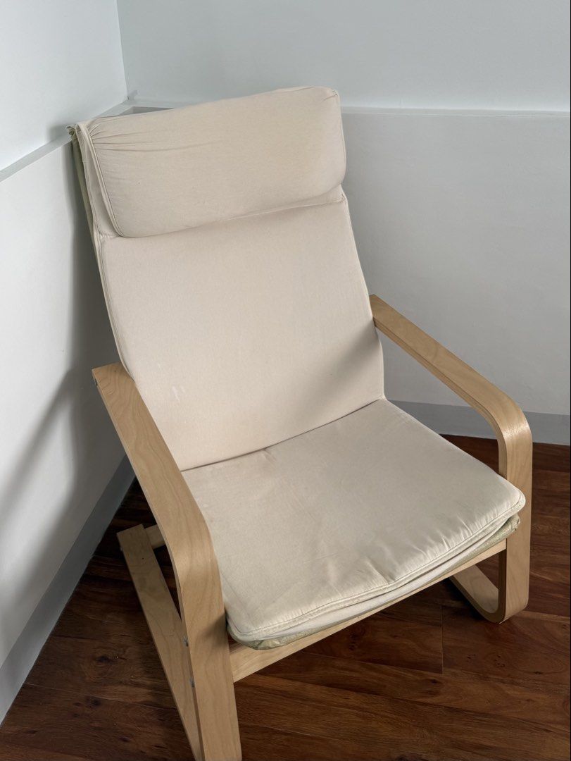 Poäng Armchair (Category: Chairs) located in Quezon City. Submitted by sleep.ingwithsirens (Listing ID 1469488465, Image 2). Description: Color: Birch Condition: Lightly used - Frame is still sturdy, solid, and in great structural condition - Flaw: Some minor stains and discoloration on the fabric cushion - Negotiable 📍 Binangonan, Rizal .