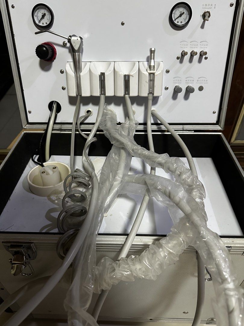 Portable Dental Unit Machine (Category: Medical Supplies & Tools) located in Quezon City. Submitted by brookslide (Listing ID 1469437145, Image 1). Description: - Portable dental unit built into a durable aluminum flight case - Ideal for mobile dental clinics and field procedures - Equipped with reliable handpieces and protected tubing - Features a clean control panel with clearly labeled switches - Includes dual pressure meters for precise opera